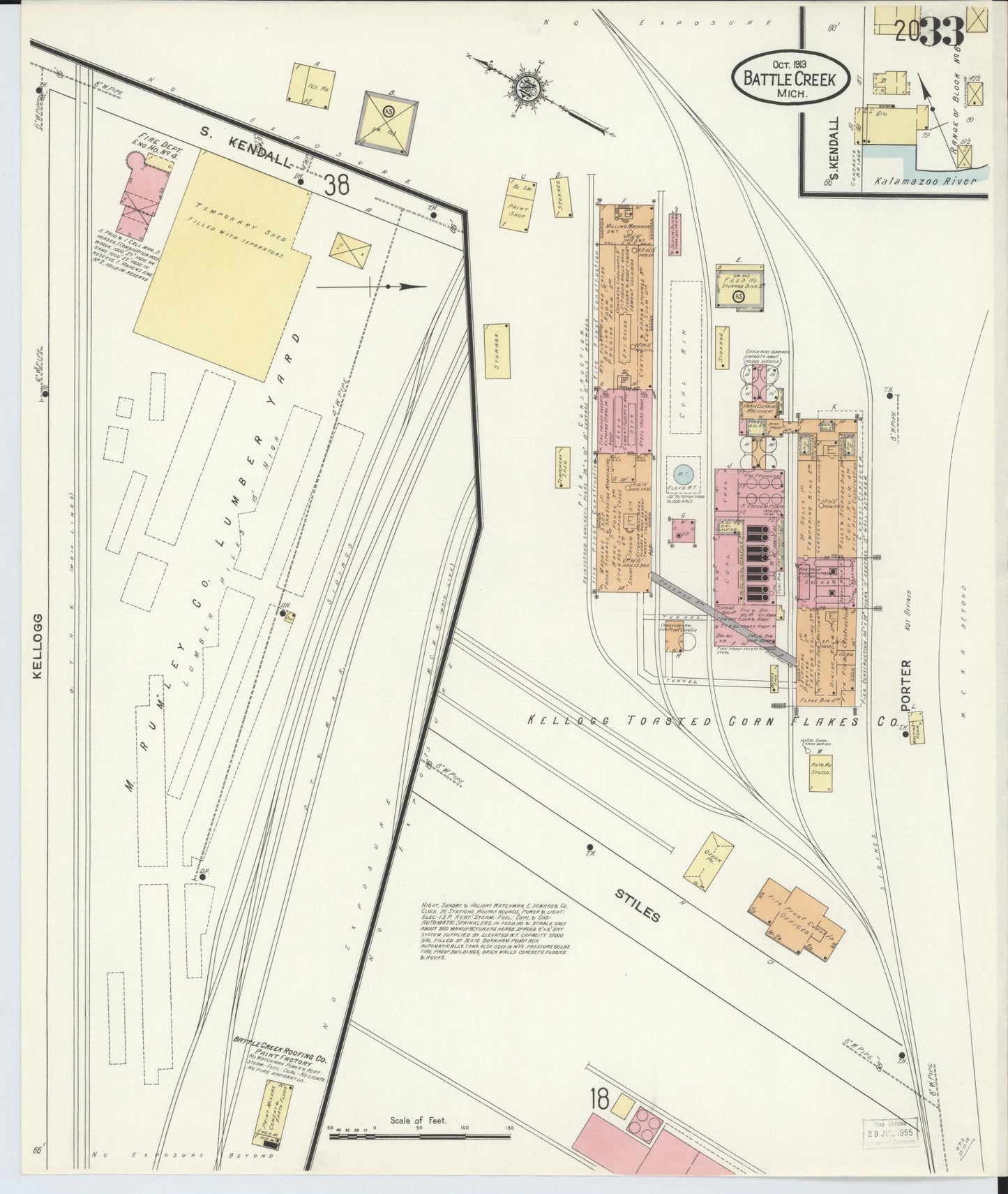 Sanborn Fire Insurance Map from Battle Creek, Calhoun County, Michigan (1913), Sheet #0033 - Complete Map Set gallery image, historic Sanborn map, vintage wall art, Michigan Michigan
