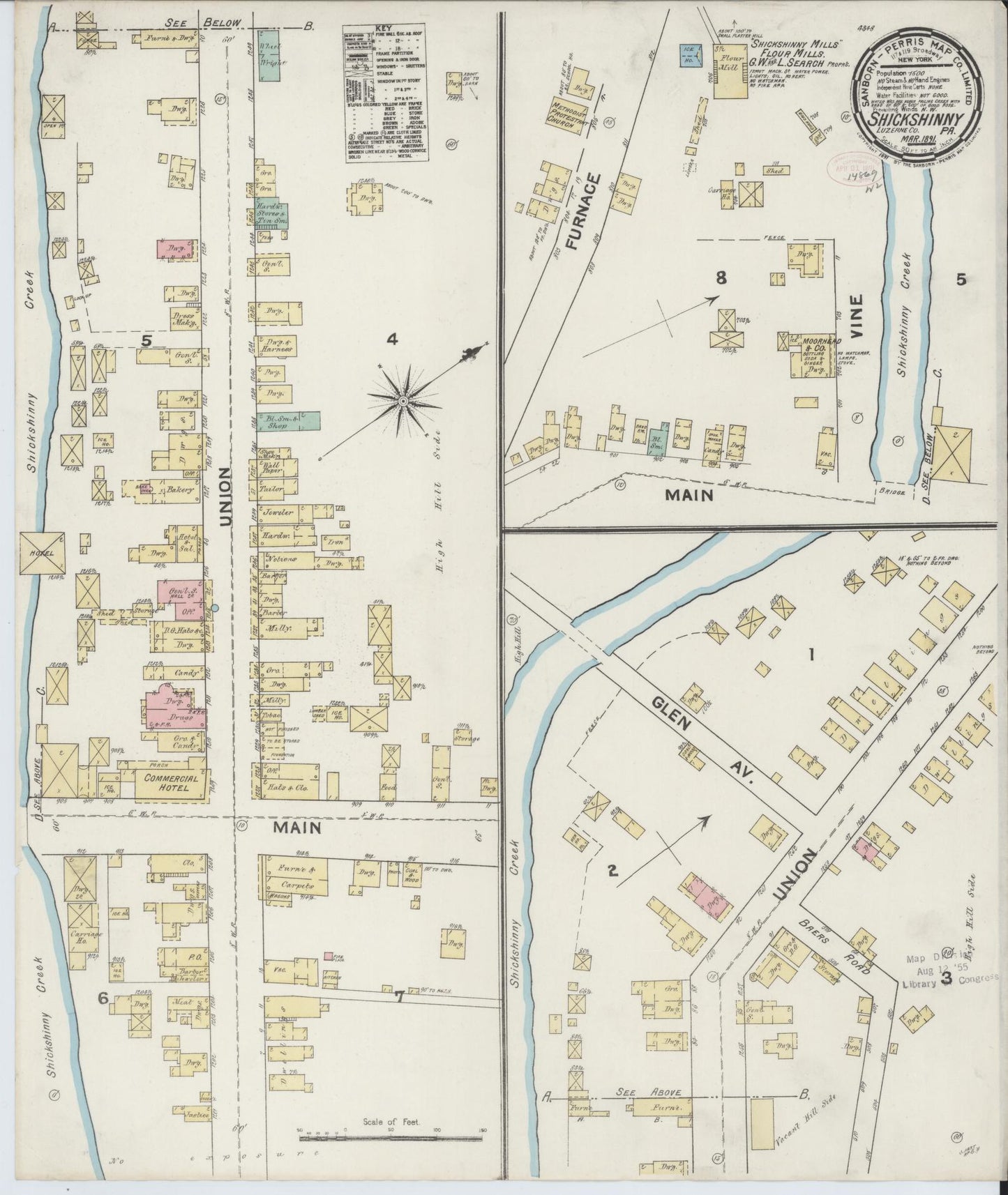 Sanborn Fire Insurance Map from Shickshinny, Luzerne County, Pennsylvania. (1891) – Historic Sanborn Fire Insurance Map Print
