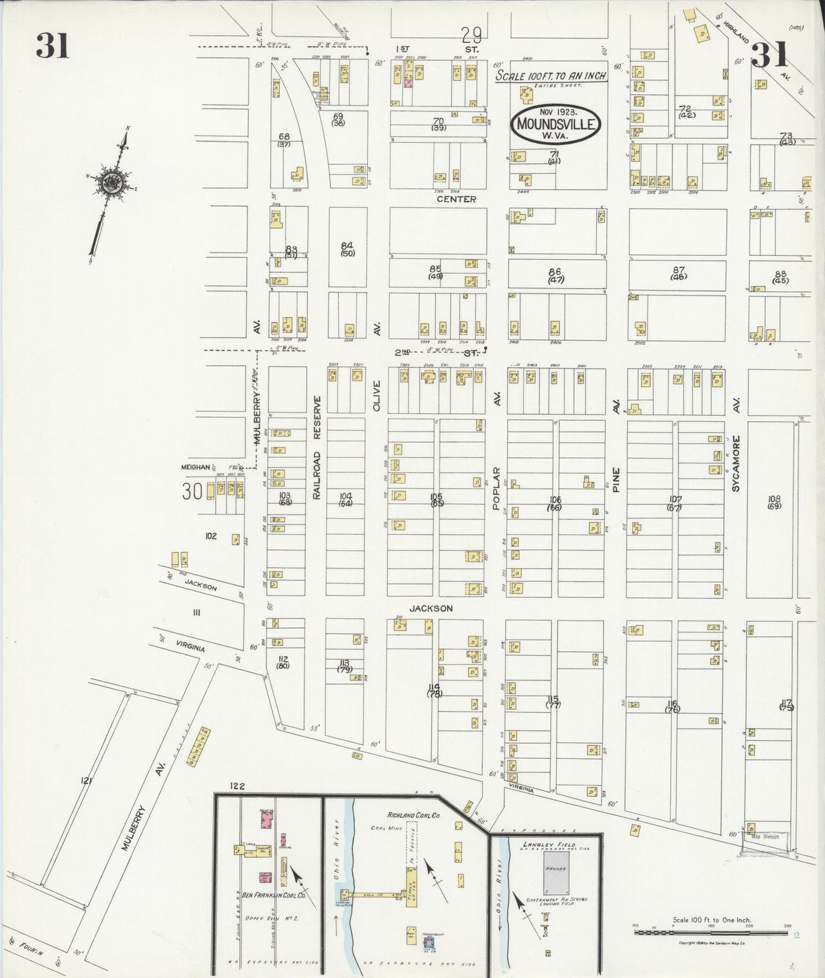 Sanborn Fire Insurance Map from Moundsville, Marshall County, West Virginia (1923), Sheet #0031 - Complete Map Set gallery image, historic Sanborn map, vintage wall art, West Virginia West Virginia