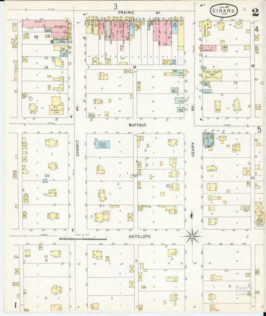 Sanborn Fire Insurance Map from Girard, Crawford County, Kansas (1897), Sheet #0002 - Historic Sanborn Fire Insurance Map Print, vintage old map wall art, antique decor, genealogy gift, Kansas Kansas map