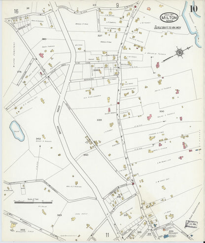 Sanborn Fire Insurance Map from Milton, Norfolk County, Massachusetts (1917), Sheet #0010 - Historic Sanborn Fire Insurance Map Print, vintage old map wall art, antique decor, genealogy gift, Massachusetts Massachusetts map