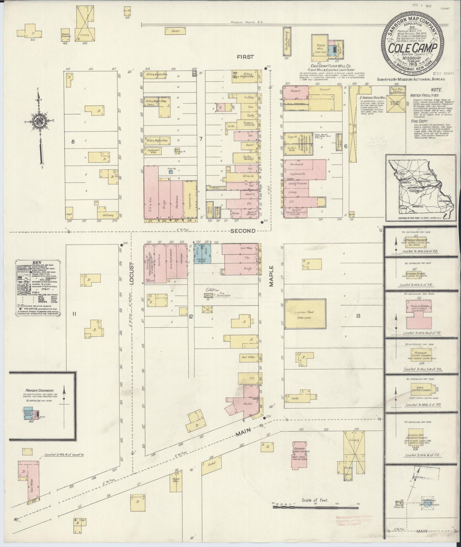 Sanborn Fire Insurance Map from Cole Camp, Benton County, Missouri (1913), Sheet #0001 - Historic Sanborn Fire Insurance Map Print, vintage old map wall art, antique decor, genealogy gift, Missouri Missouri map
