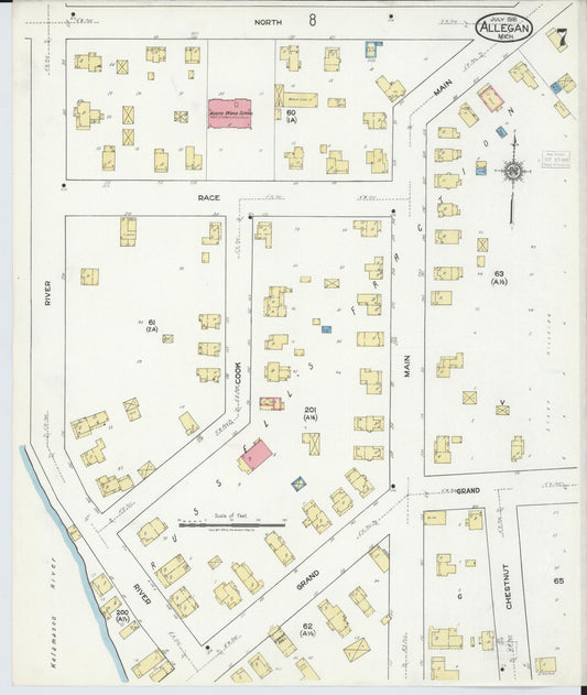 Sanborn Fire Insurance Map from Allegan, Allegan County, Michigan (1918), Sheet #0007 - Historic Sanborn Fire Insurance Map Print, vintage old map wall art, antique decor, genealogy gift, Michigan Michigan map