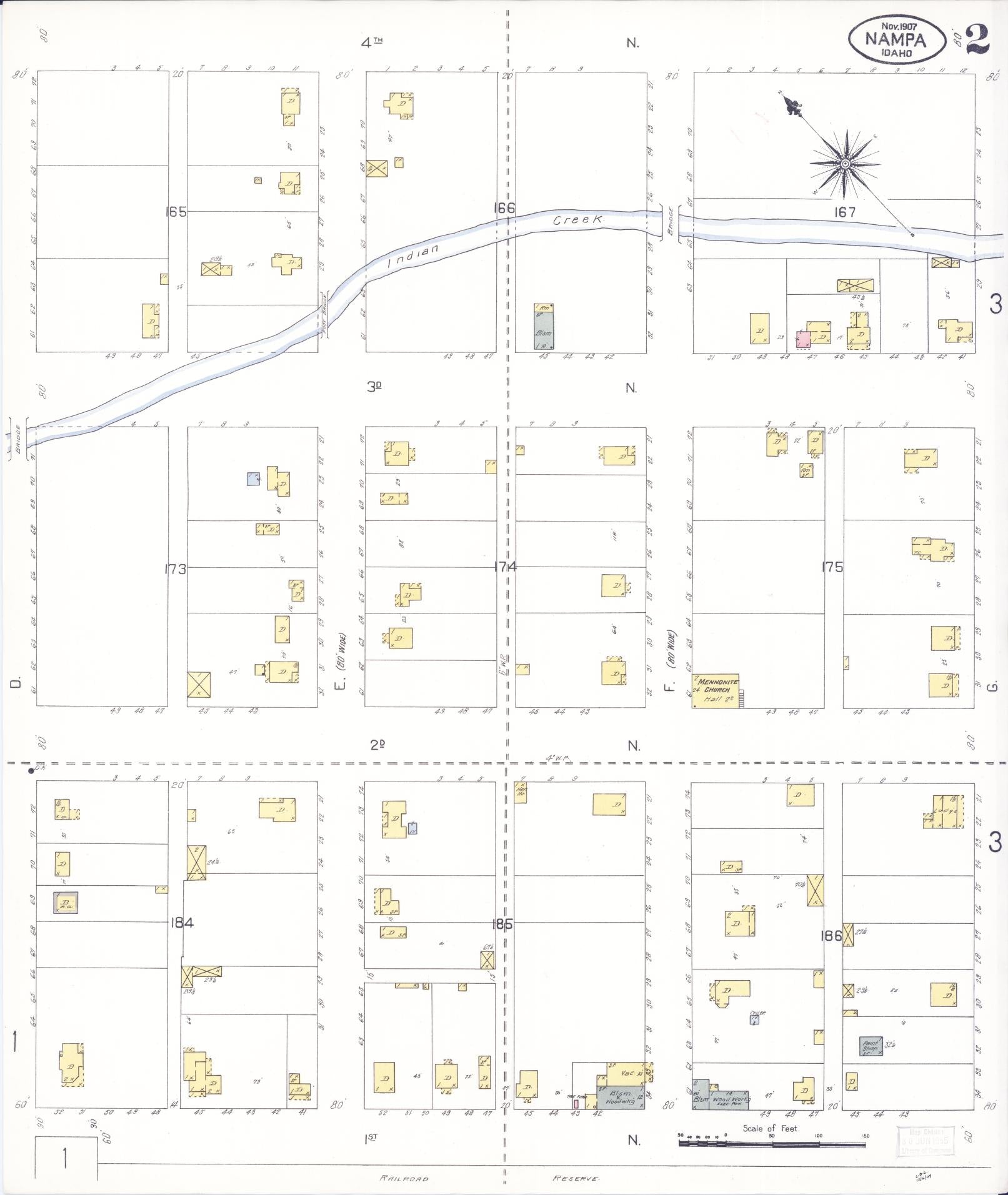 Sanborn Fire Insurance Map from Nampa, Canyon County, Idaho (1907), Sheet #0002 - Complete Map Set gallery image, historic Sanborn map, vintage wall art, Idaho Idaho