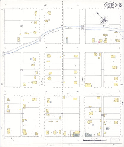 Sanborn Fire Insurance Map from Nampa, Canyon County, Idaho (1907), Sheet #0002 - Complete Map Set gallery image, historic Sanborn map, vintage wall art, Idaho Idaho