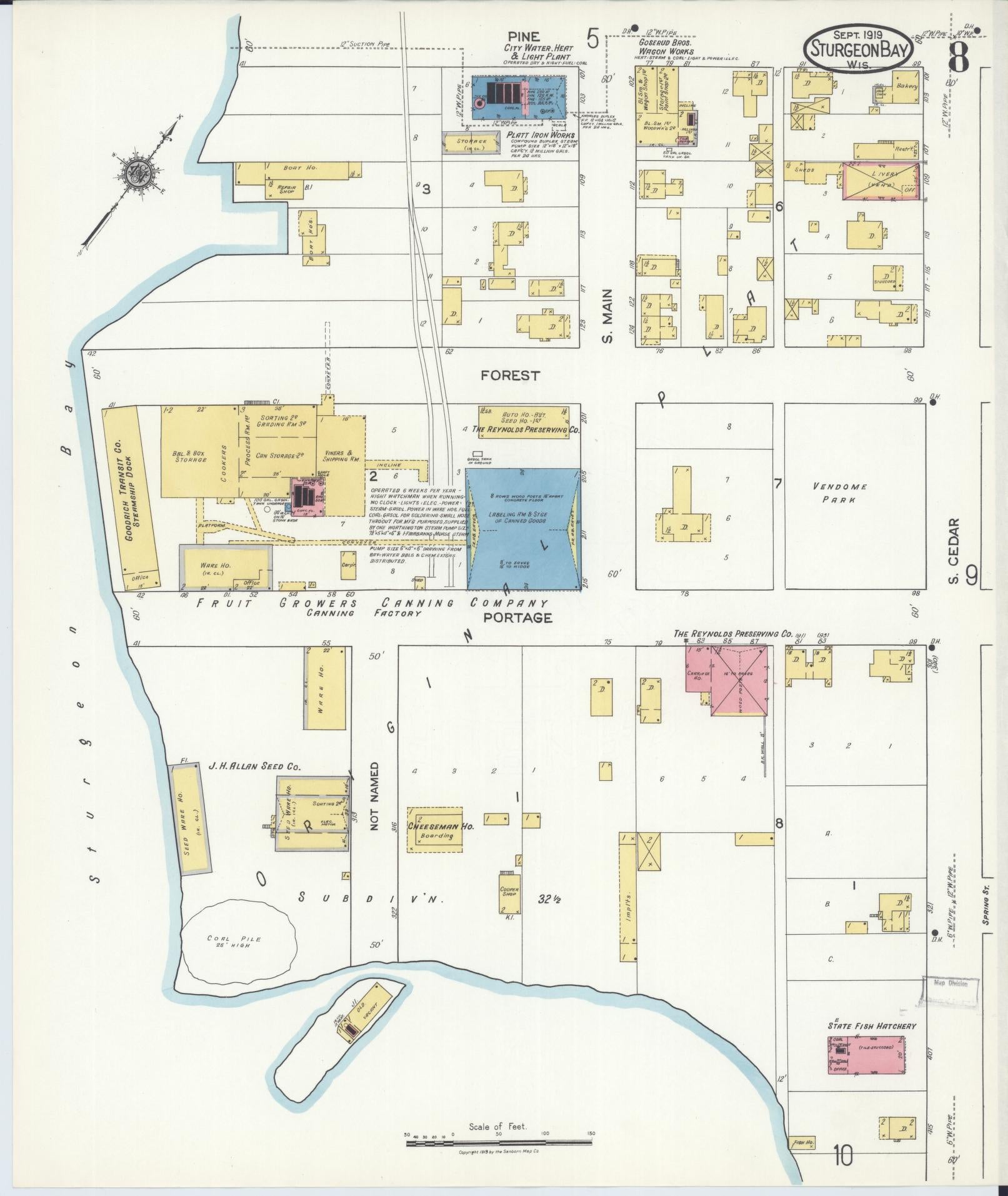 Sanborn Fire Insurance Map from Sturgeon Bay, Door County, Wisconsin (1919), Sheet #0008 - Complete Map Set gallery image, historic Sanborn map, vintage wall art, Wisconsin Wisconsin