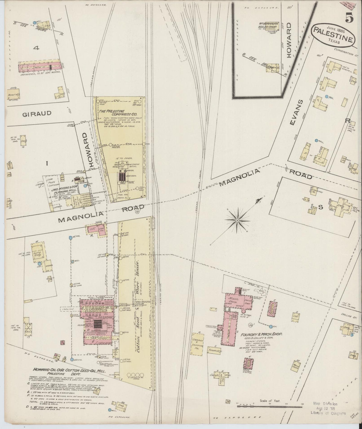 Sanborn Fire Insurance Map from Palestine, Anderson County, Texas (1885), Sheet #0005 - Complete Map Set gallery image, historic Sanborn map, vintage wall art, Texas Texas