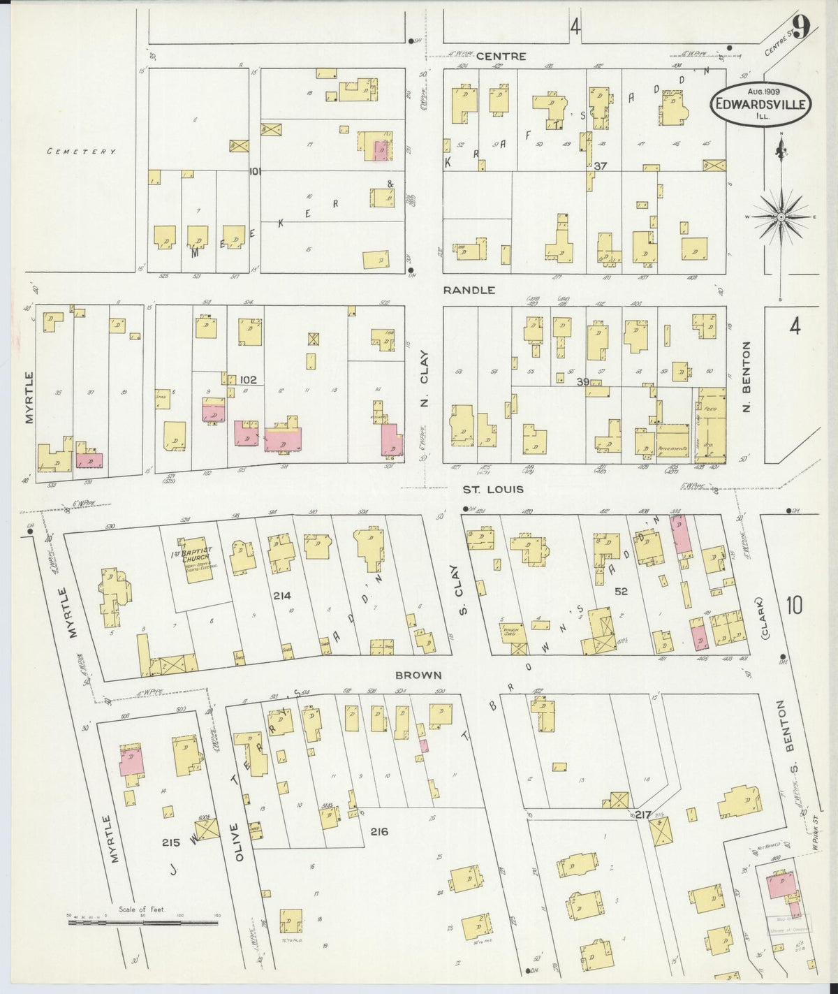 Sanborn Fire Insurance Map from Edwardsville, Madison County, Illinois (1909), Sheet #0009 - Historic Sanborn Fire Insurance Map Print, vintage old map wall art, antique decor, genealogy gift, Illinois Illinois map