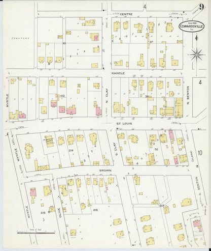 Sanborn Fire Insurance Map from Edwardsville, Madison County, Illinois (1909), Sheet #0009 - Historic Sanborn Fire Insurance Map Print, vintage old map wall art, antique decor, genealogy gift, Illinois Illinois map