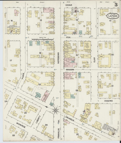 Sanborn Fire Insurance Map from Lapeer, Lapeer County, Michigan (1888), Sheet #0003 - Historic Sanborn Fire Insurance Map Print, vintage old map wall art, antique decor, genealogy gift, Michigan Michigan map