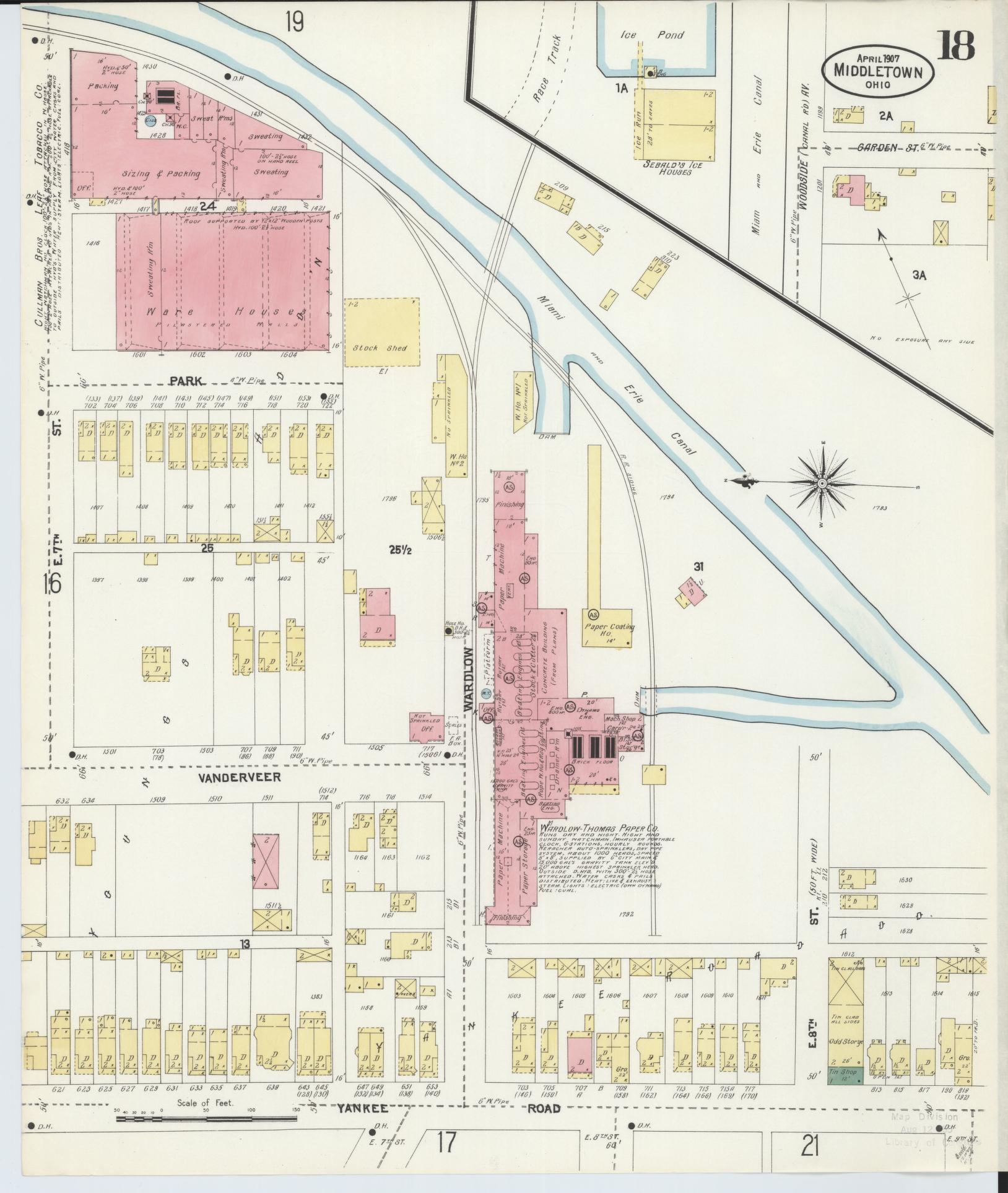 Sanborn Fire Insurance Map from Middletown, Butler County, Ohio (1907), Sheet #0018 - Historic Sanborn Fire Insurance Map Print, vintage old map wall art, antique decor, genealogy gift, Ohio Ohio map
