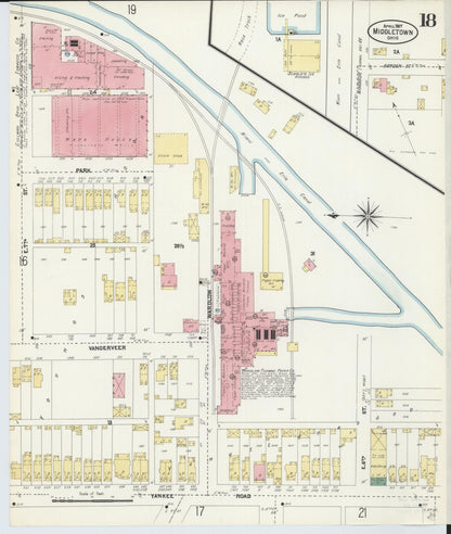 Sanborn Fire Insurance Map from Middletown, Butler County, Ohio (1907), Sheet #0018 - Historic Sanborn Fire Insurance Map Print, vintage old map wall art, antique decor, genealogy gift, Ohio Ohio map