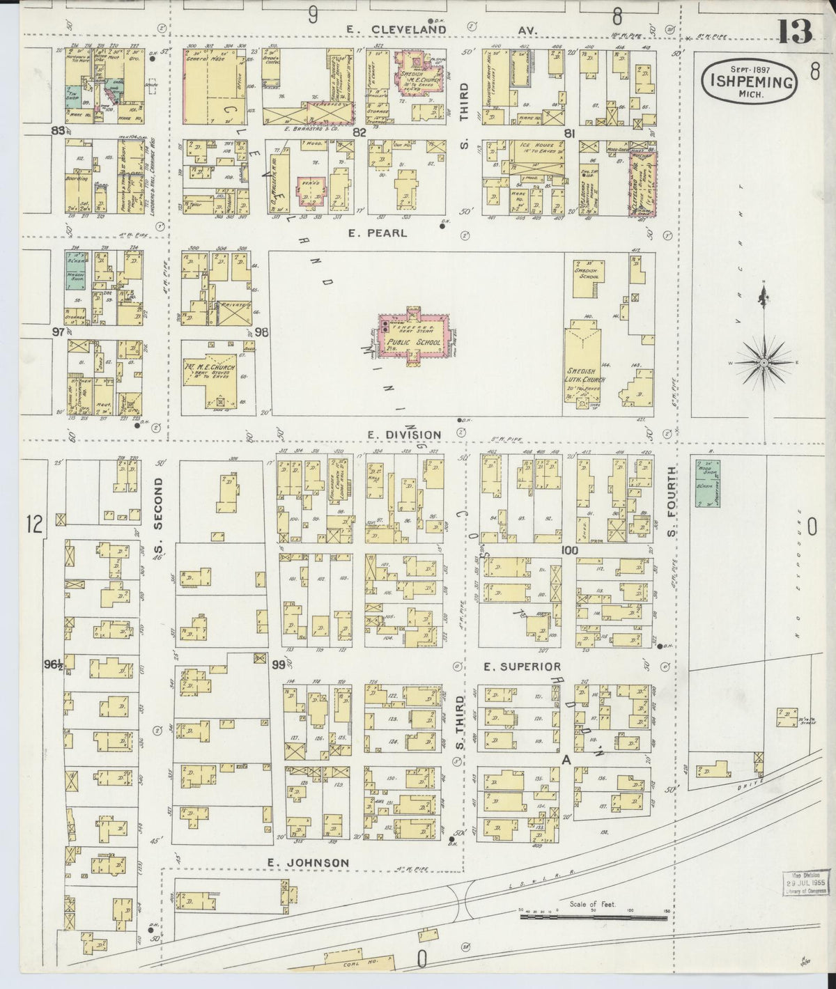 Sanborn Fire Insurance Map from Ishpeming, Marquette County, Michigan (1897), Sheet #0013 - Historic Sanborn Fire Insurance Map Print, vintage old map wall art, antique decor, genealogy gift, Michigan Michigan map
