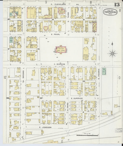 Sanborn Fire Insurance Map from Ishpeming, Marquette County, Michigan (1897), Sheet #0013 - Historic Sanborn Fire Insurance Map Print, vintage old map wall art, antique decor, genealogy gift, Michigan Michigan map