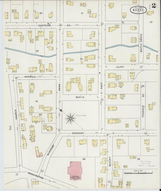 Sanborn Fire Insurance Map from Barre, Washington County, Vermont (1894), Sheet #0002 - Historic Sanborn Fire Insurance Map Print, vintage old map wall art, antique decor, genealogy gift, Vermont Vermont map
