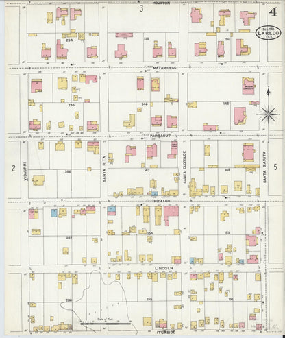 Sanborn Fire Insurance Map from Laredo, Webb County, Texas (1905), Sheet #0004 - Historic Sanborn Fire Insurance Map Print, vintage old map wall art, antique decor, genealogy gift, Texas Texas map