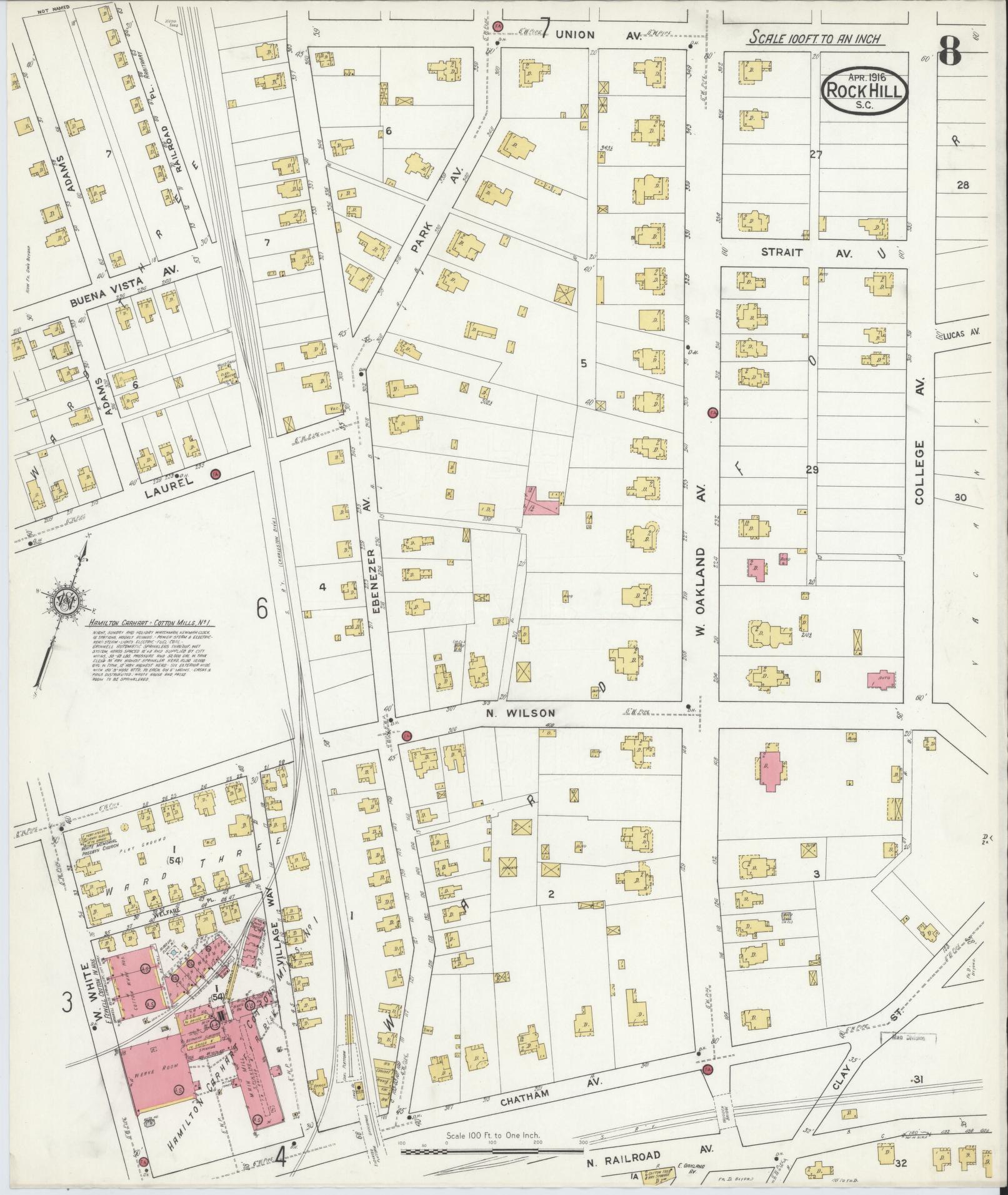 Sanborn Fire Insurance Map from Rock Hill, York County, South Carolina (1916), Sheet #0008 - Complete Map Set gallery image, historic Sanborn map, vintage wall art, South Carolina South Carolina