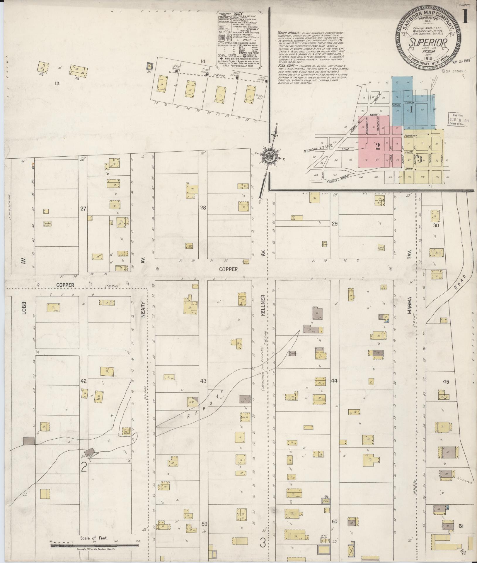 Sanborn Fire Insurance Map from Superior, Pinal County, Arizona (1919), Sheet #0001 - Complete Map Set gallery image, historic Sanborn map, vintage wall art, Arizona Arizona