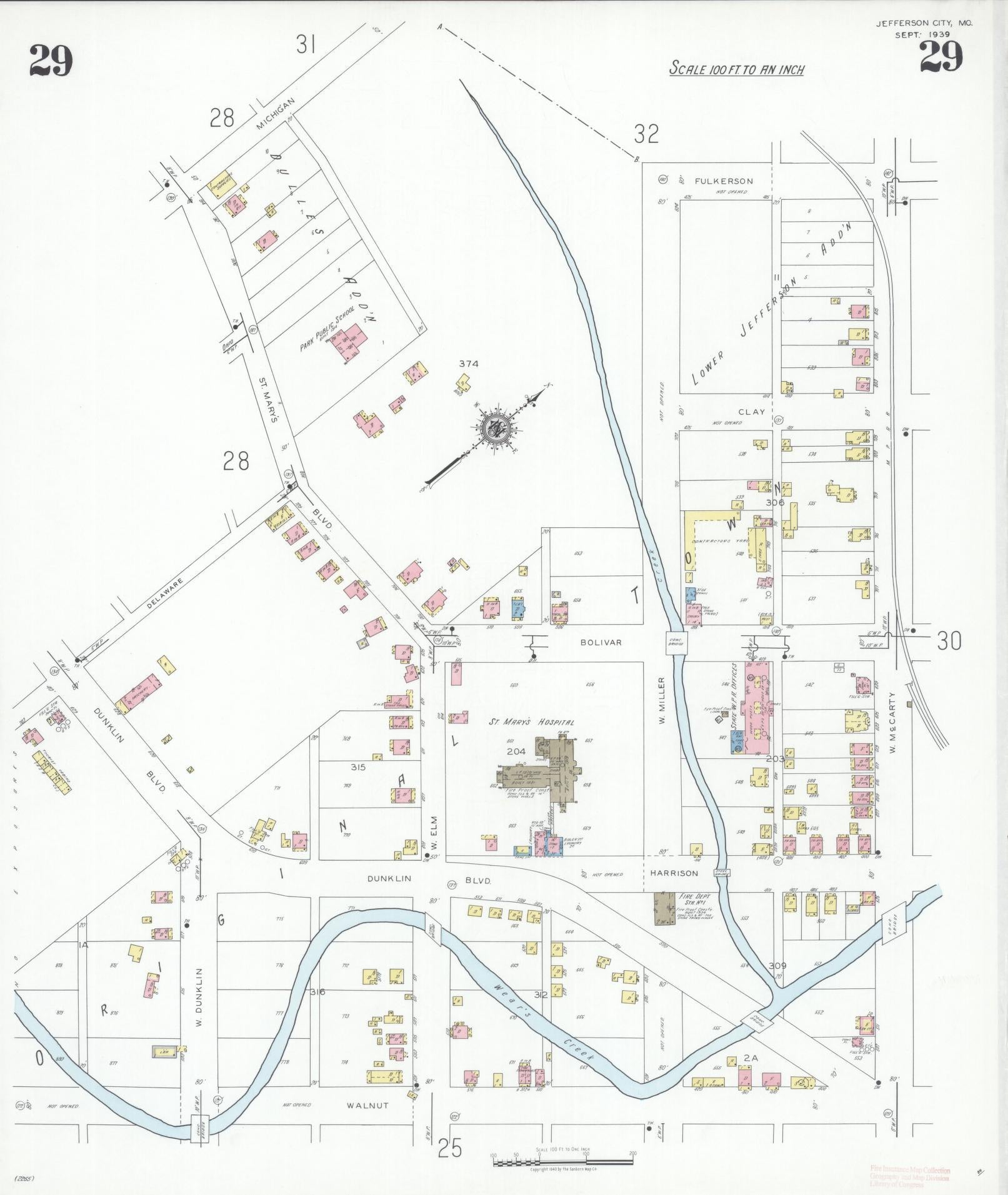 Sanborn Fire Insurance Map from Jefferson City, Cole County, Missouri (1939), Sheet #0029 - Complete Map Set gallery image, historic Sanborn map, vintage wall art, Missouri Missouri