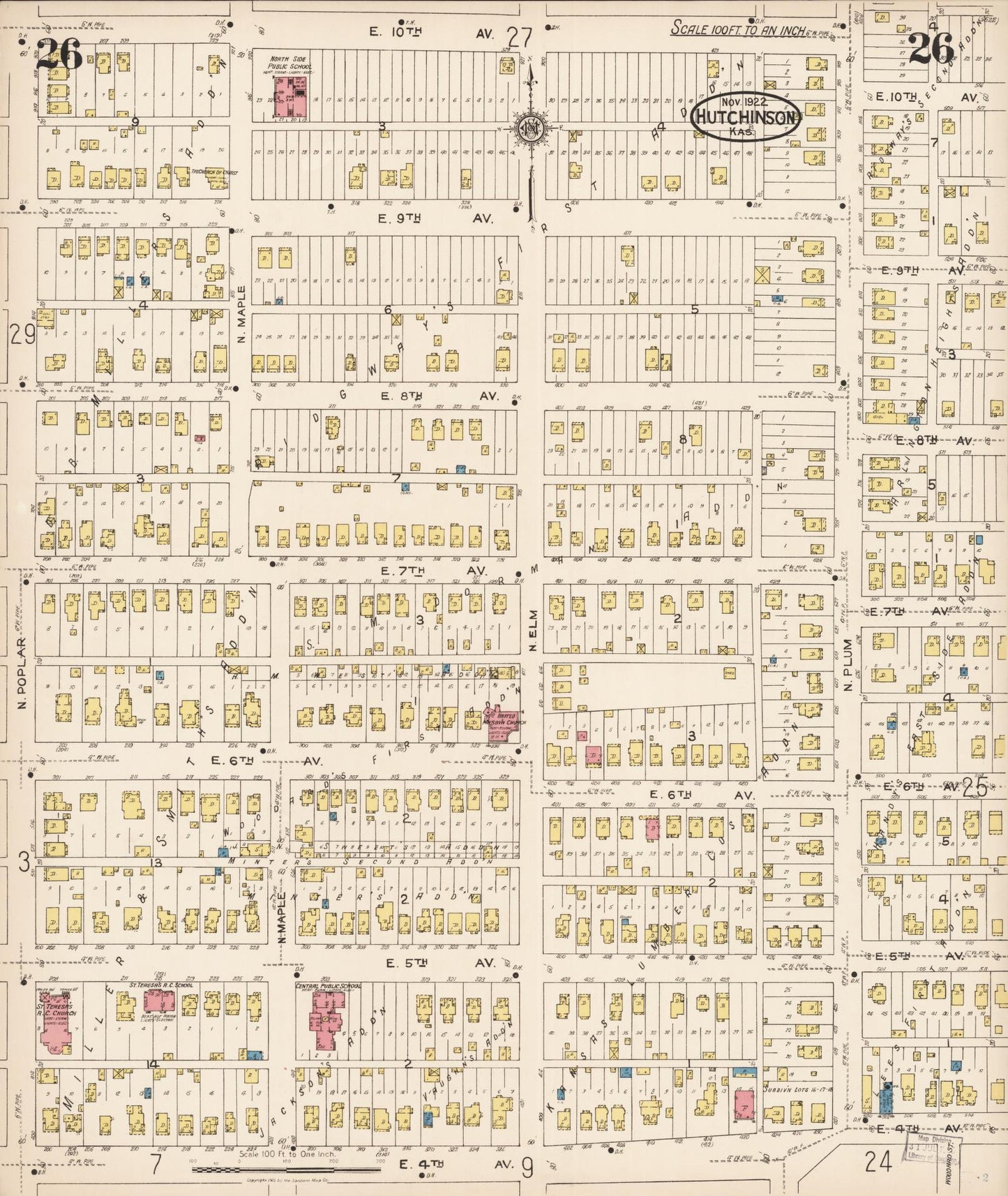 Sanborn Fire Insurance Map from Hutchinson, Reno County, Kansas (1922), Sheet #0027 - Complete Map Set gallery image, historic Sanborn map, vintage wall art, Kansas Kansas