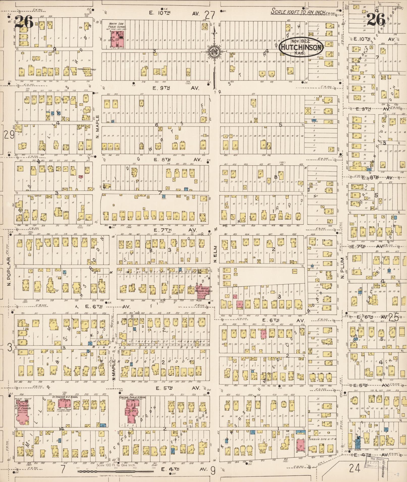 Sanborn Fire Insurance Map from Hutchinson, Reno County, Kansas (1922), Sheet #0027 - Complete Map Set gallery image, historic Sanborn map, vintage wall art, Kansas Kansas