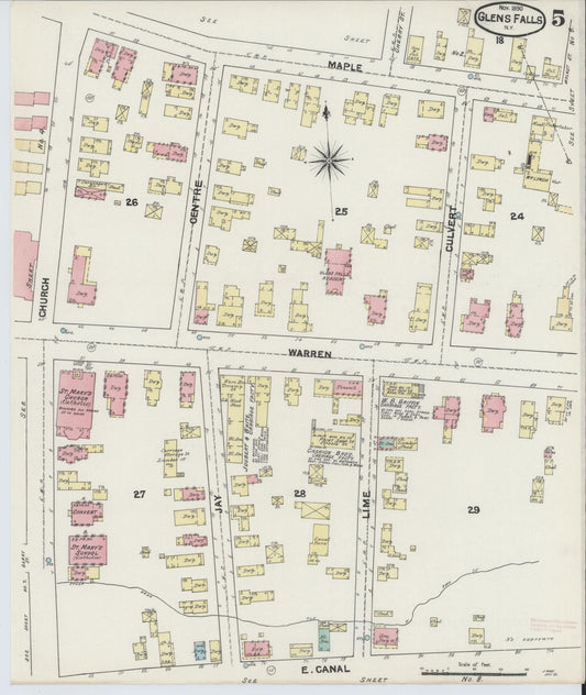 Sanborn Fire Insurance Map from Glens Falls, Warren County, New York (1890), Sheet #0005 - Historic Sanborn Fire Insurance Map Print, vintage old map wall art, antique decor, genealogy gift, New York New York map