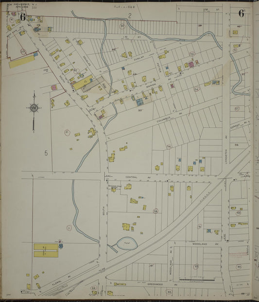 Sanborn Fire Insurance Map from New Providence, Union County, New Jersey (1944), Sheet #0006 - Historic Sanborn Fire Insurance Map Print, vintage old map wall art, antique decor, genealogy gift, New Jersey New Jersey map