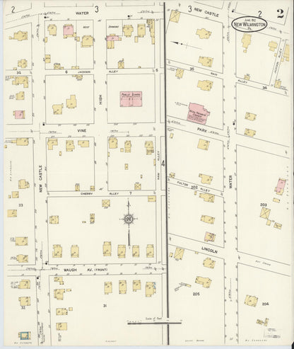 Sanborn Fire Insurance Map from New Wilmington, Lawrence County, Pennsylvania (1912), Sheet #0002 - Historic Sanborn Fire Insurance Map Print, vintage old map wall art, antique decor, genealogy gift, Pennsylvania Pennsylvania map
