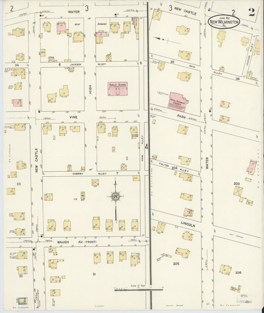 Sanborn Fire Insurance Map from New Wilmington, Lawrence County, Pennsylvania (1912), Sheet #0002 - Historic Sanborn Fire Insurance Map Print, vintage old map wall art, antique decor, genealogy gift, Pennsylvania Pennsylvania map