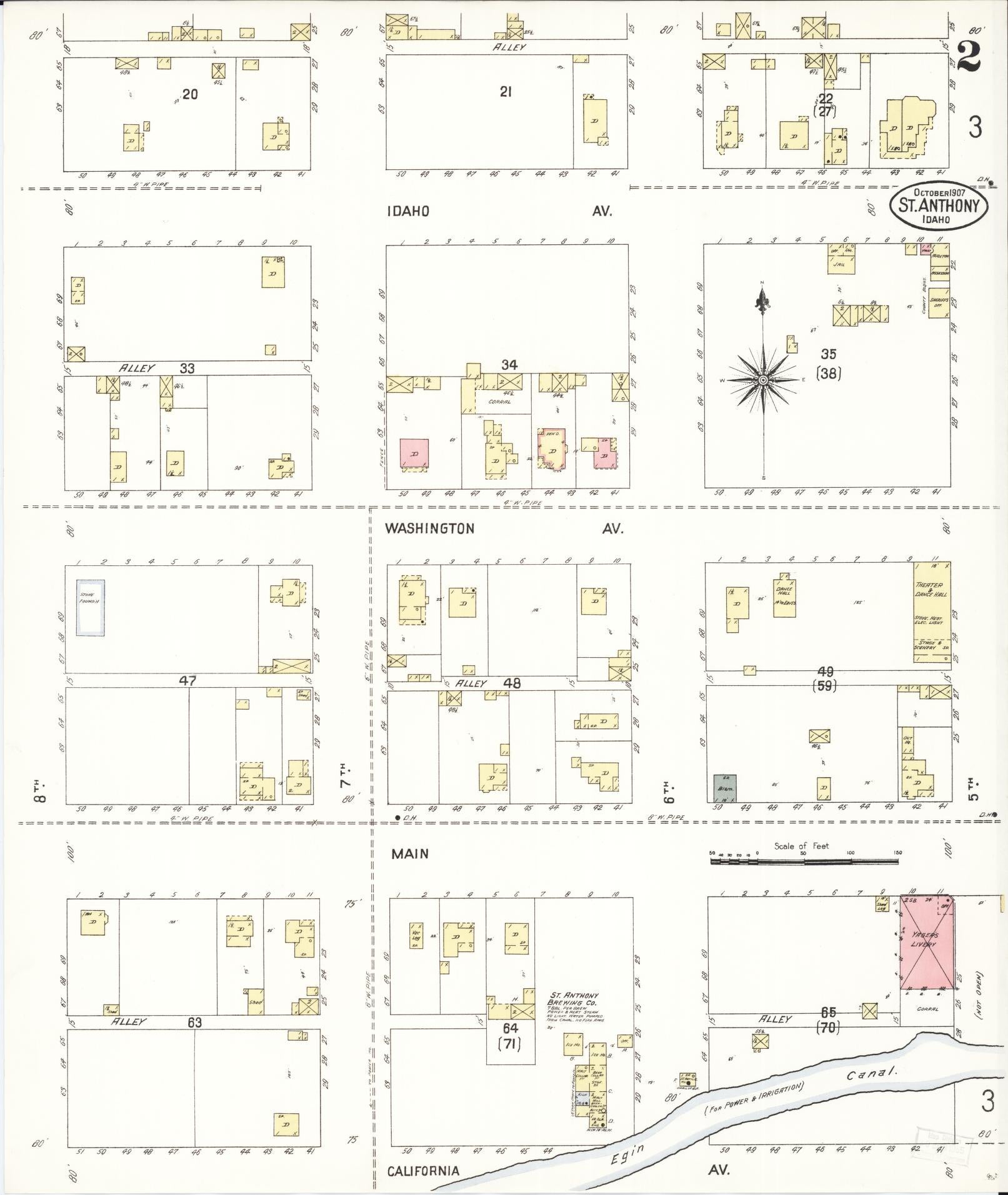 Sanborn Fire Insurance Map from Saint Anthony, Fremont County, Idaho (1907), Sheet #0002 - Historic Sanborn Fire Insurance Map Print, vintage old map wall art, antique decor, genealogy gift, Idaho Idaho map