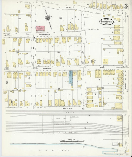 Sanborn Fire Insurance Map from Brunswick, Frederick County, Maryland (1910), Sheet #0002 - Historic Sanborn Fire Insurance Map Print, vintage old map wall art, antique decor, genealogy gift, Maryland Maryland map