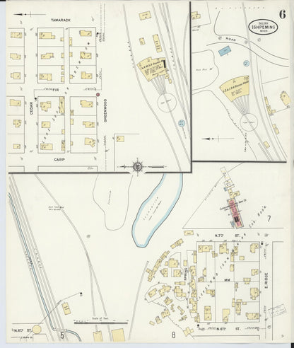 Sanborn Fire Insurance Map from Ishpeming, Marquette County, Michigan (1911), Sheet #0006 - Historic Sanborn Fire Insurance Map Print, vintage old map wall art, antique decor, genealogy gift, Michigan Michigan map