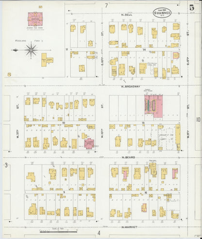 Sanborn Fire Insurance Map from Shawnee, Pottawatomie County, Oklahoma (1904), Sheet #0005 - Complete Map Set gallery image, historic Sanborn map, vintage wall art, Oklahoma Oklahoma