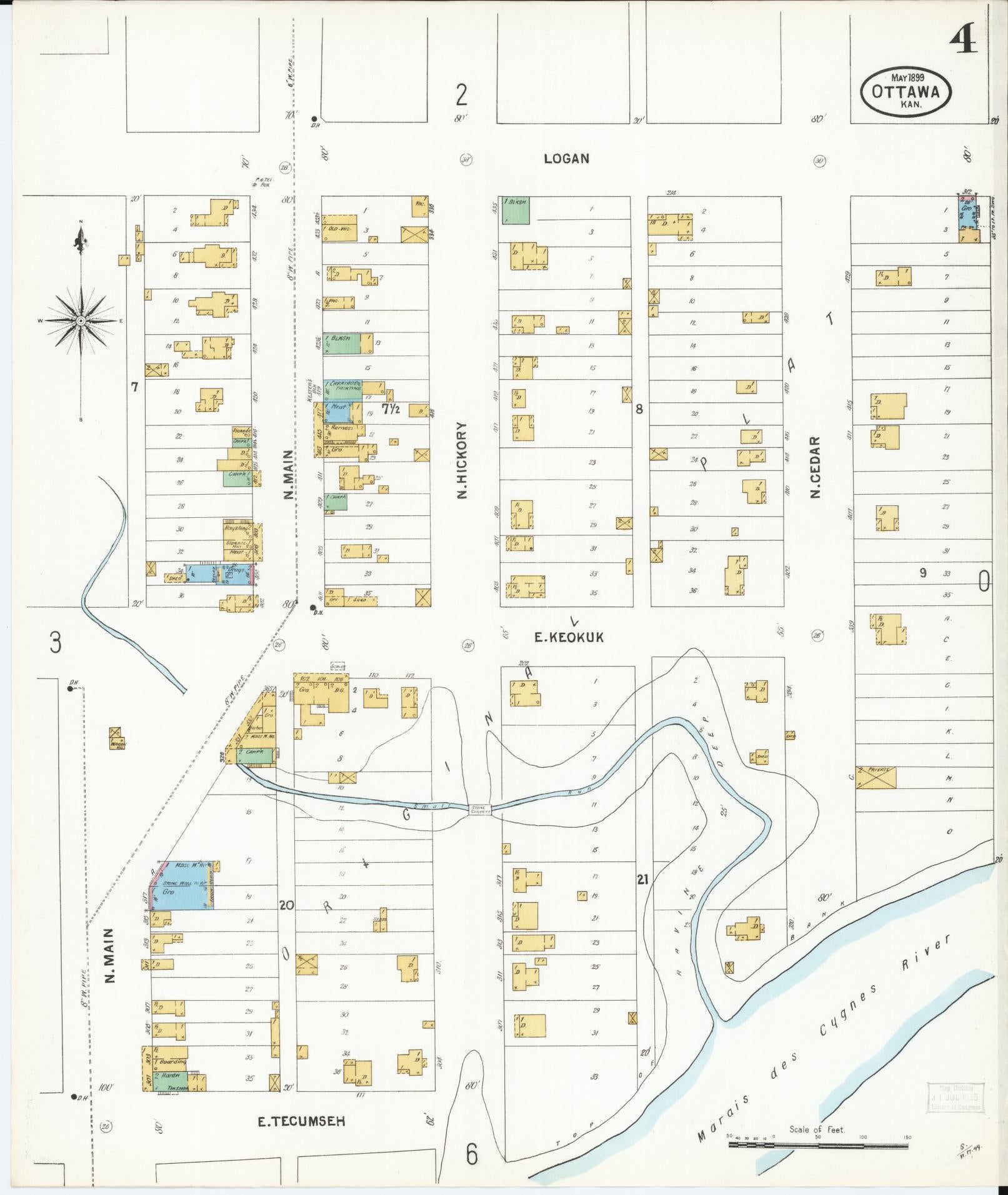 Sanborn Fire Insurance Map from Ottawa, Franklin County, Kansas (1899), Sheet #0004 - Historic Sanborn Fire Insurance Map Print, vintage old map wall art, antique decor, genealogy gift, Kansas Kansas map