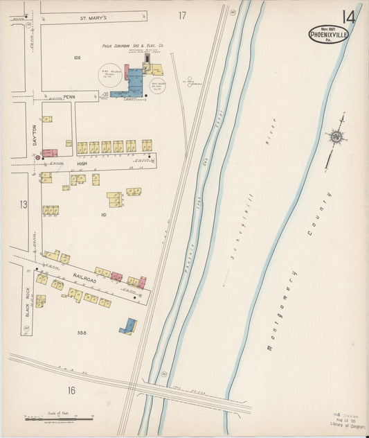 Sanborn Fire Insurance Map from Phoenixville, Chester County, Pennsylvania (1921), Sheet #0014 - Historic Sanborn Fire Insurance Map Print, vintage old map wall art, antique decor, genealogy gift, Pennsylvania Pennsylvania map
