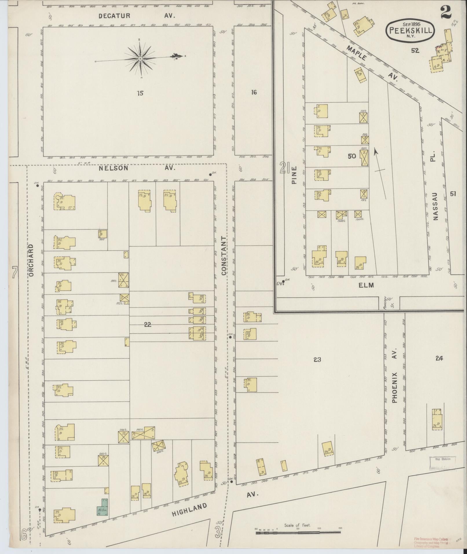 Sanborn Fire Insurance Map from Peekskill, Westchester County, New York (1895), Sheet #0002 - Complete Map Set gallery image, historic Sanborn map, vintage wall art, New York New York