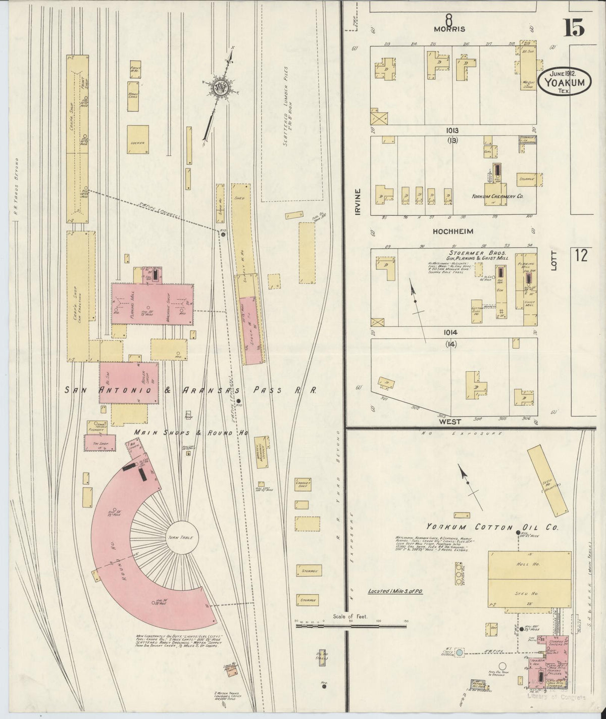 Sanborn Fire Insurance Map from Yoakum, De Witt And Lavaca Counties, Texas (1912), Sheet #0015 - Complete Map Set gallery image, historic Sanborn map, vintage wall art, Texas Texas