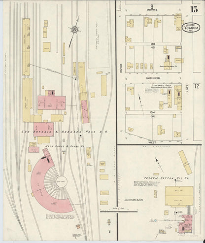 Sanborn Fire Insurance Map from Yoakum, De Witt And Lavaca Counties, Texas (1912), Sheet #0015 - Complete Map Set gallery image, historic Sanborn map, vintage wall art, Texas Texas