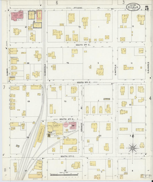 Sanborn Fire Insurance Map from Ocala, Marion County, Florida (1906), Sheet #0005 - Historic Sanborn Fire Insurance Map Print, vintage old map wall art, antique decor, genealogy gift, Florida Florida map