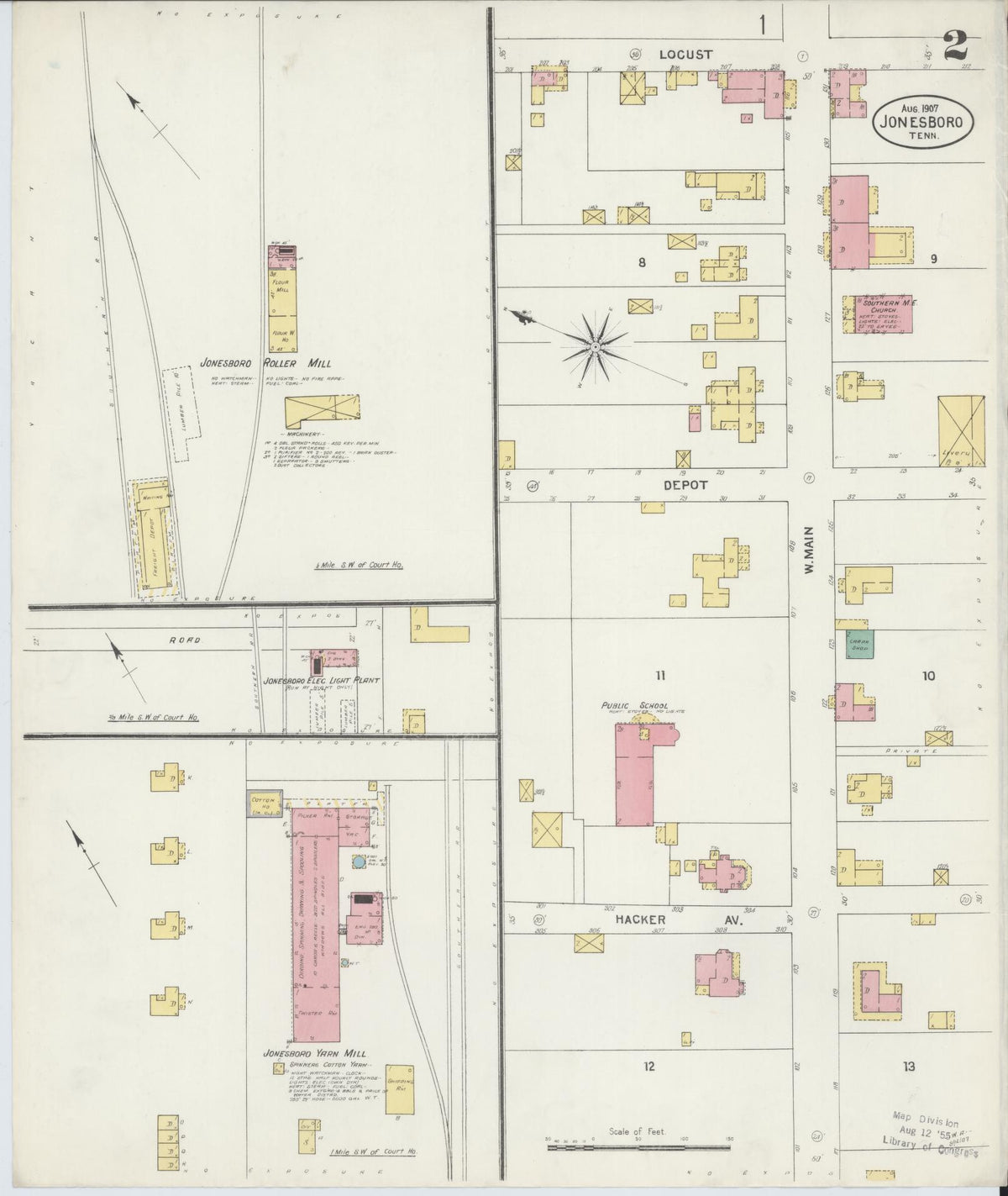 Sanborn Fire Insurance Map from Jonesboro, Washington County, Tennessee (1907), Sheet #0002 - Complete Map Set gallery image, historic Sanborn map, vintage wall art, Tennessee Tennessee
