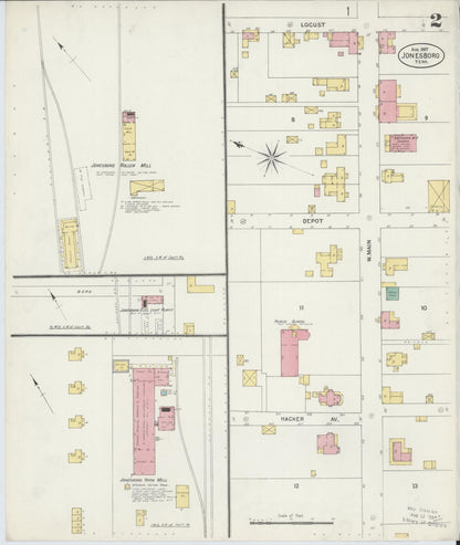Sanborn Fire Insurance Map from Jonesboro, Washington County, Tennessee (1907), Sheet #0002 - Complete Map Set gallery image, historic Sanborn map, vintage wall art, Tennessee Tennessee