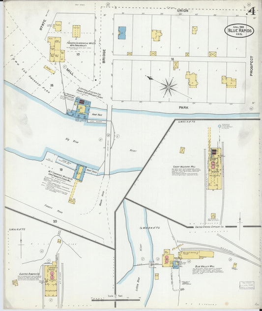 Sanborn Fire Insurance Map from Blue Rapids, Marshall County, Kansas (1905), Sheet #0004 - Historic Sanborn Fire Insurance Map Print, vintage old map wall art, antique decor, genealogy gift, Kansas Kansas map