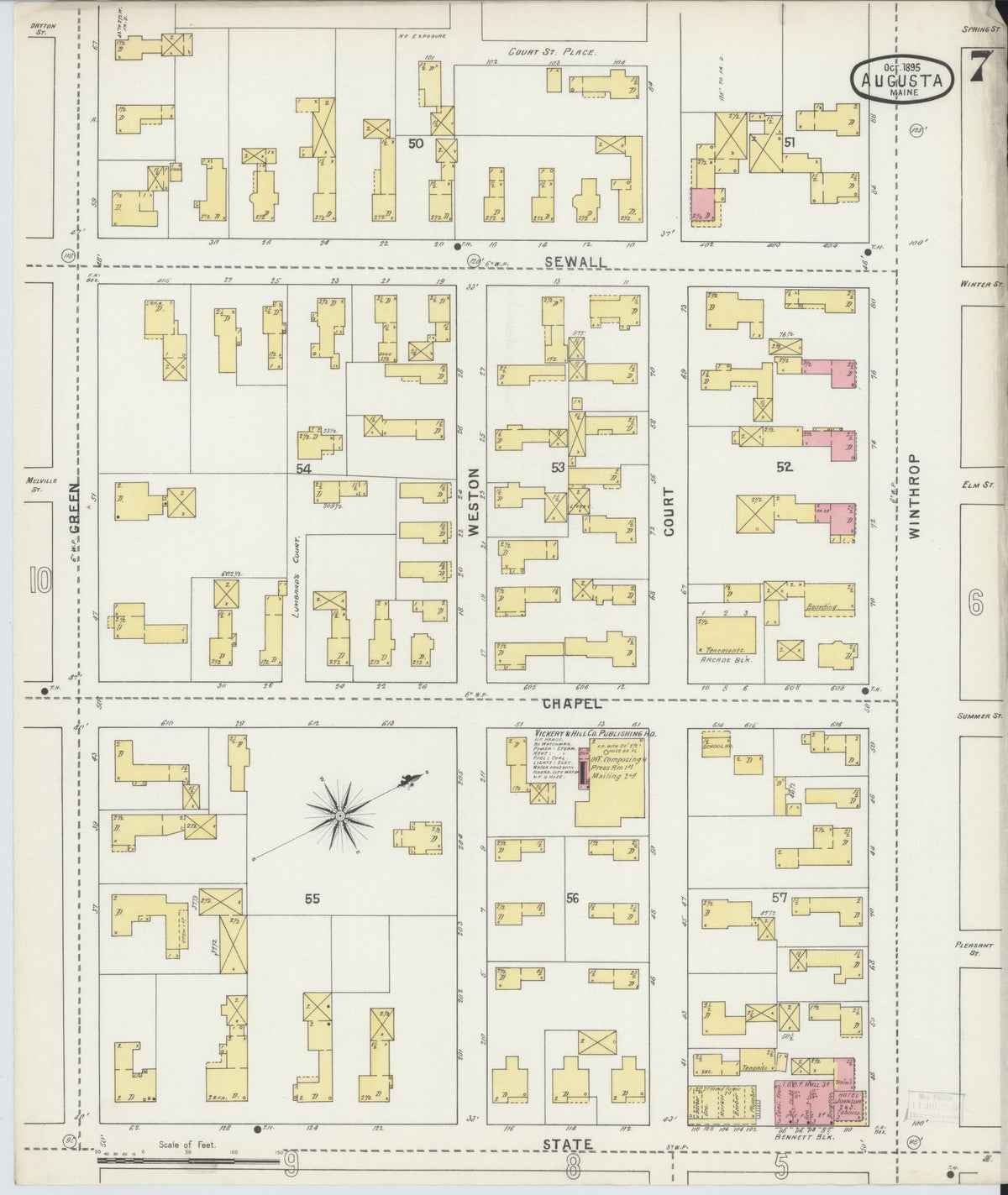 Sanborn Fire Insurance Map from Augusta, Kennebec County, Maine (1895), Sheet #0007 - Complete Map Set gallery image, historic Sanborn map, vintage wall art, Maine Maine