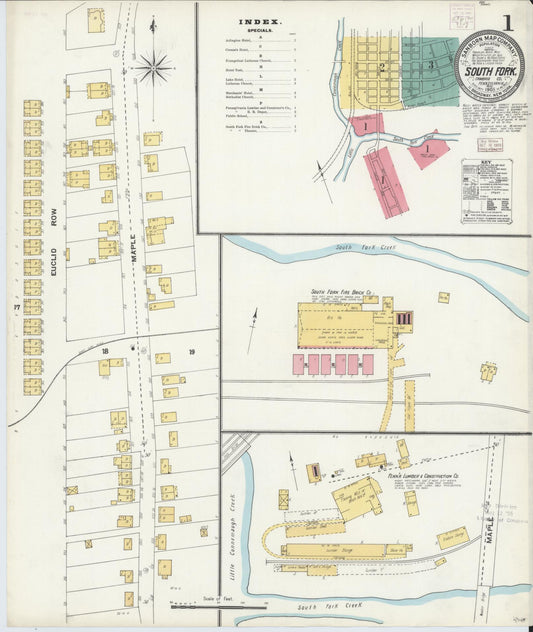 Sanborn Fire Insurance Map from South Fork, Cambria County, Pennsylvania (1905), Sheet #0001 - Historic Sanborn Fire Insurance Map Print, vintage old map wall art, antique decor, genealogy gift, Pennsylvania Pennsylvania map