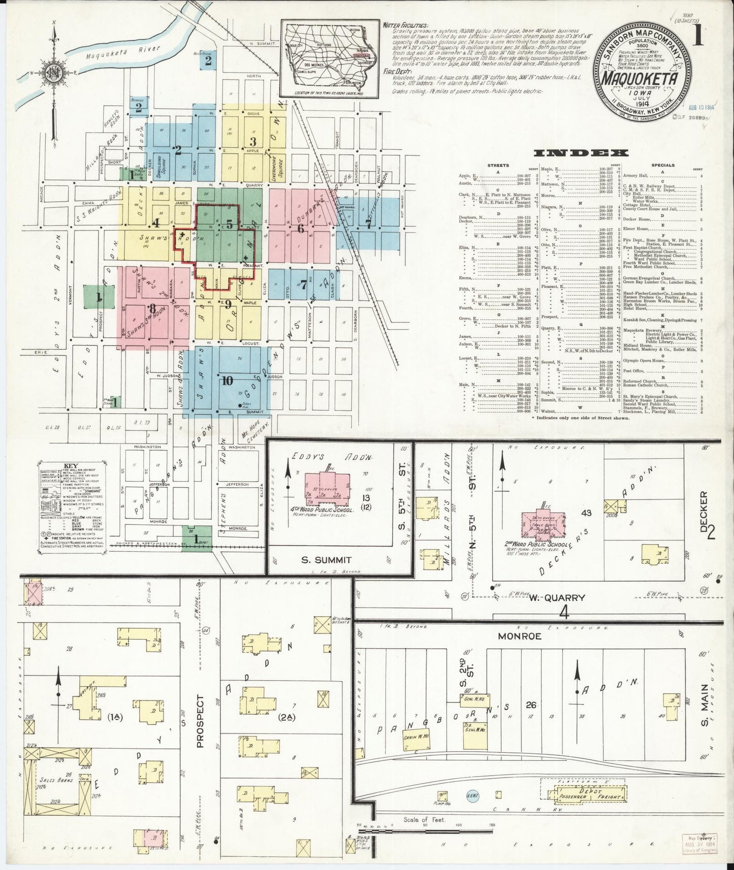 Sanborn Fire Insurance Map from Maquoketa, Jackson County, Iowa (1914), Sheet #0001 - Historic Sanborn Fire Insurance Map Print