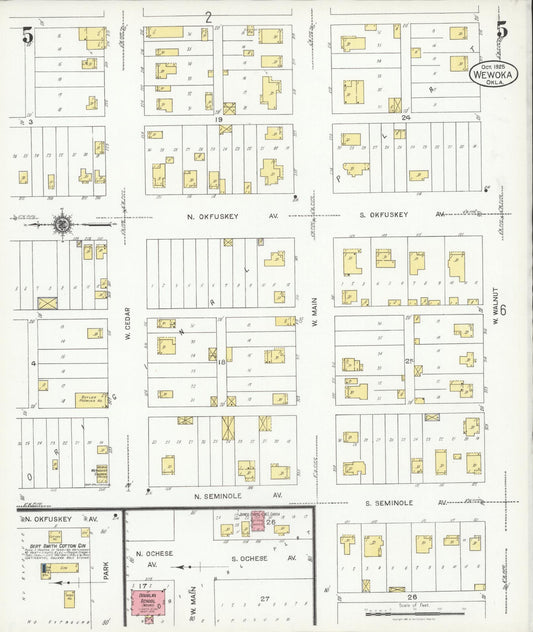 Sanborn Fire Insurance Map from Wewoka, Seminole County, Oklahoma (1925), Sheet #0005 - Historic Sanborn Fire Insurance Map Print, vintage old map wall art, antique decor, genealogy gift, Oklahoma Oklahoma map