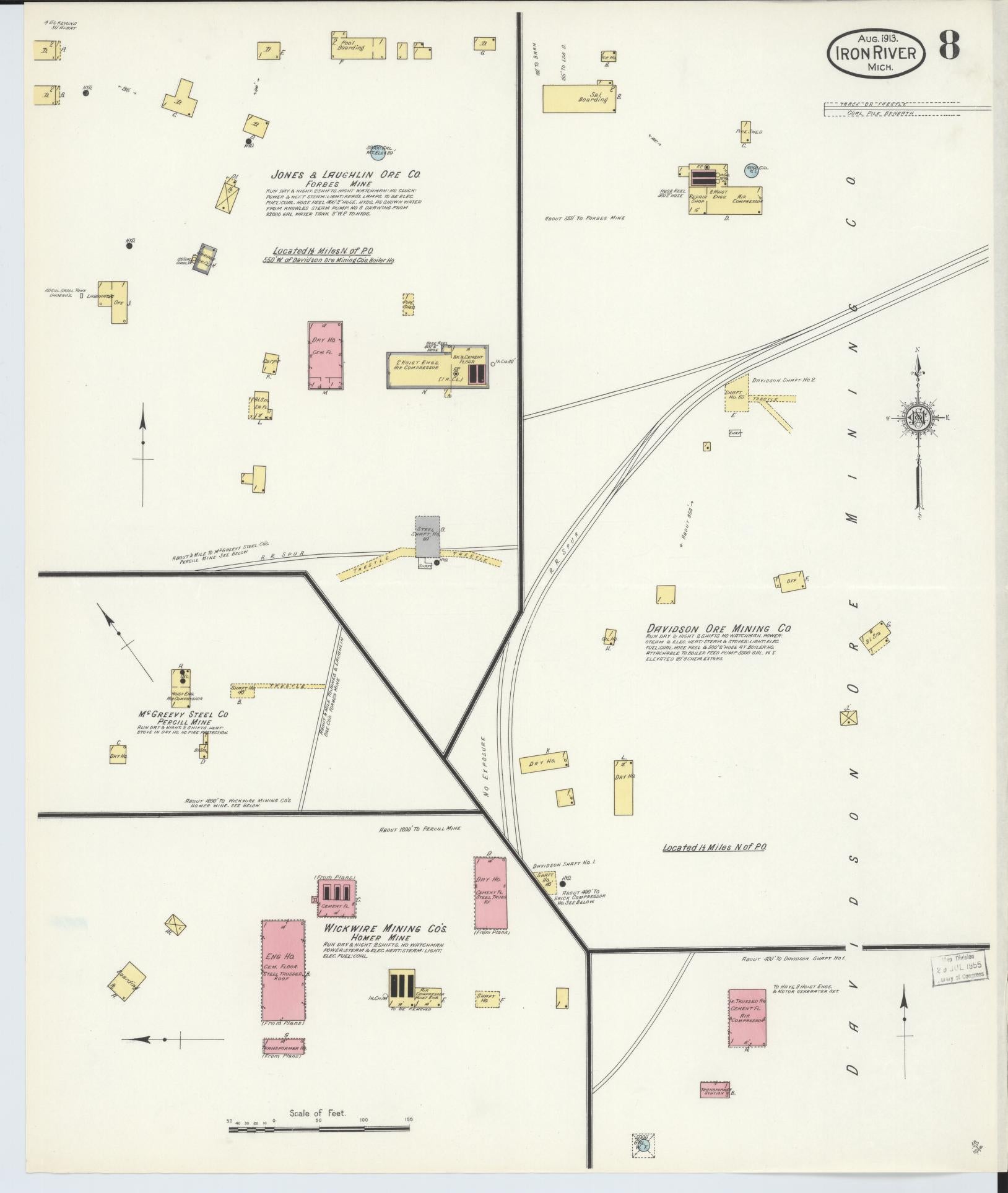 Sanborn Fire Insurance Map from Iron River, Iron County, Michigan (1913), Sheet #0008 - Historic Sanborn Fire Insurance Map Print, vintage old map wall art, antique decor, genealogy gift, Michigan Michigan map