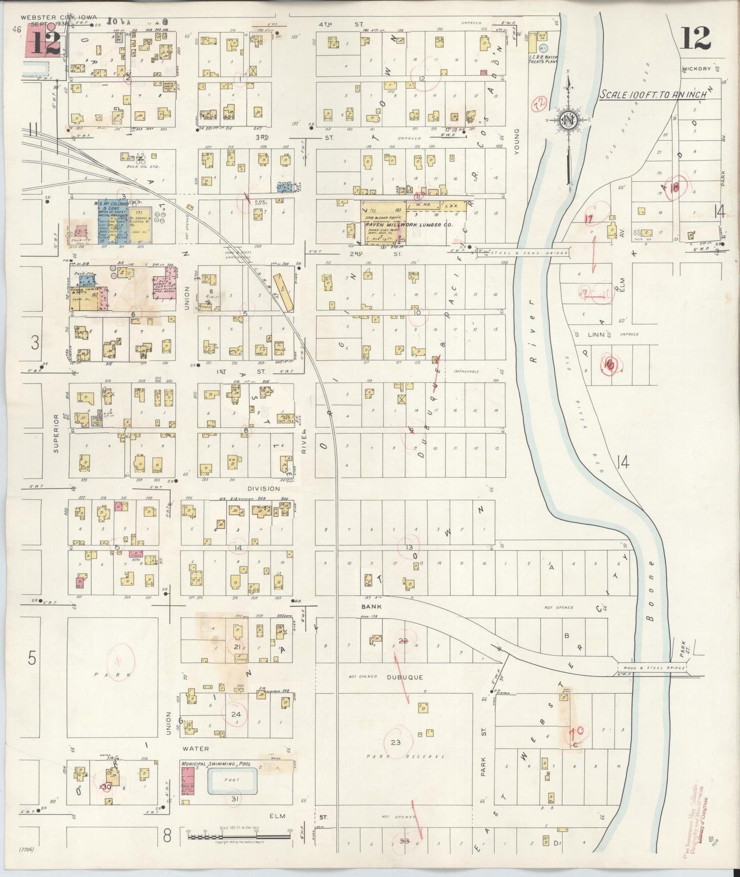 Sanborn Fire Insurance Map from Webster City, Hamilton County, Iowa (1950), Sheet #0012 - Historic Sanborn Fire Insurance Map Print