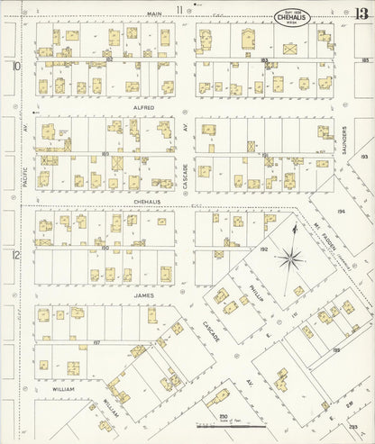 Sanborn Fire Insurance Map from Chehalis, Lewis County, Washington (1908), Sheet #0013 - Complete Map Set gallery image, historic Sanborn map, vintage wall art, Washington Washington