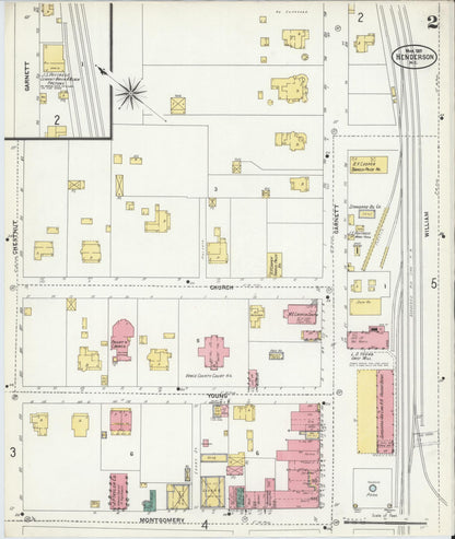 Sanborn Fire Insurance Map from Henderson, Vance County, North Carolina (1907), Sheet #0002 - Historic Sanborn Fire Insurance Map Print, vintage old map wall art, antique decor, genealogy gift, North Carolina North Carolina map